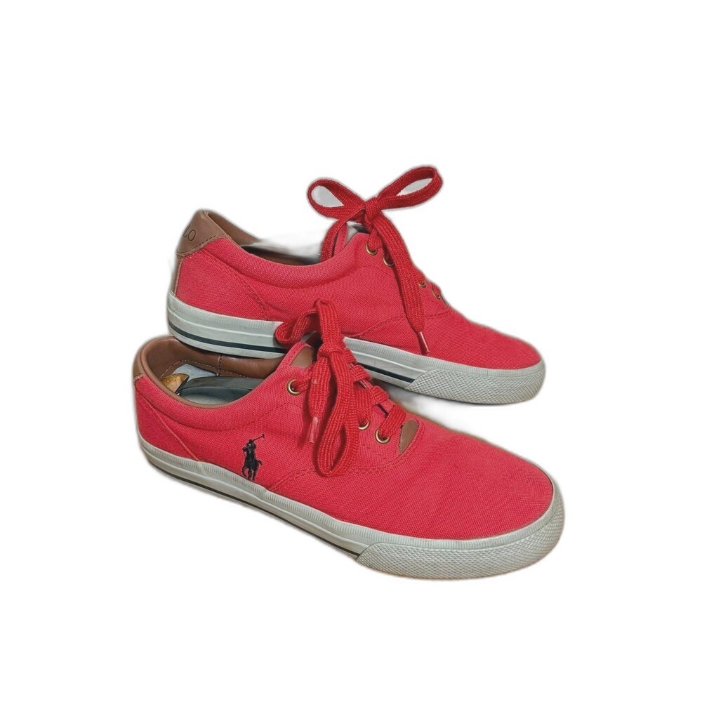Polo Ralph Lauren VAUGHN Red Sneakers Shoes 8.5 Canvas/Leather Logo‎